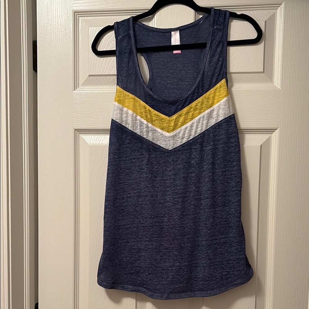 Women's Blue Tank Top with Yellow and White Stripes